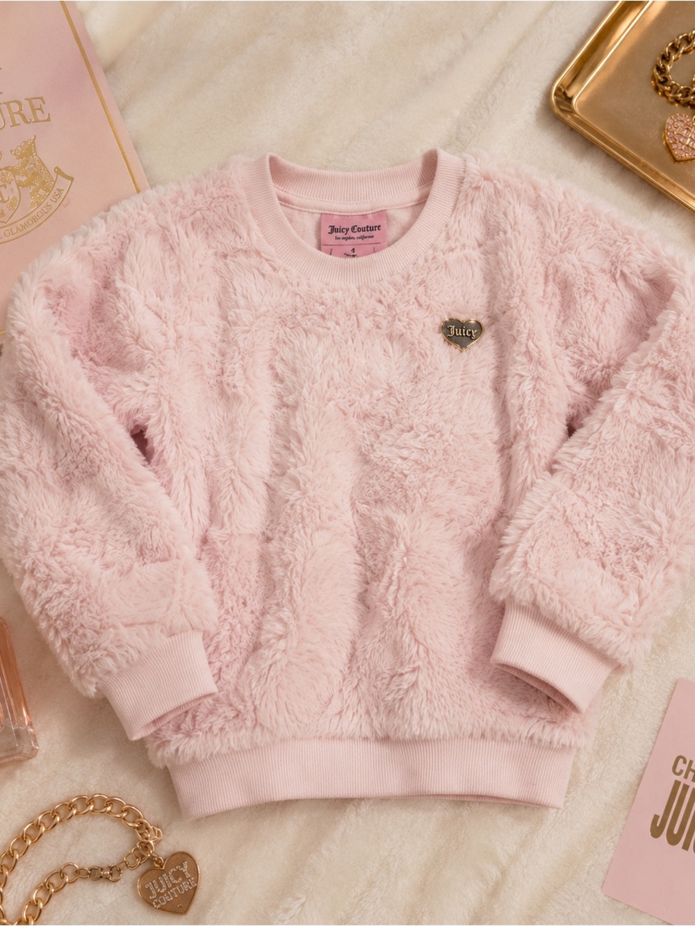 Juicy Couture Light Pink Faux-Fur Kids Sweatshirt Size 4